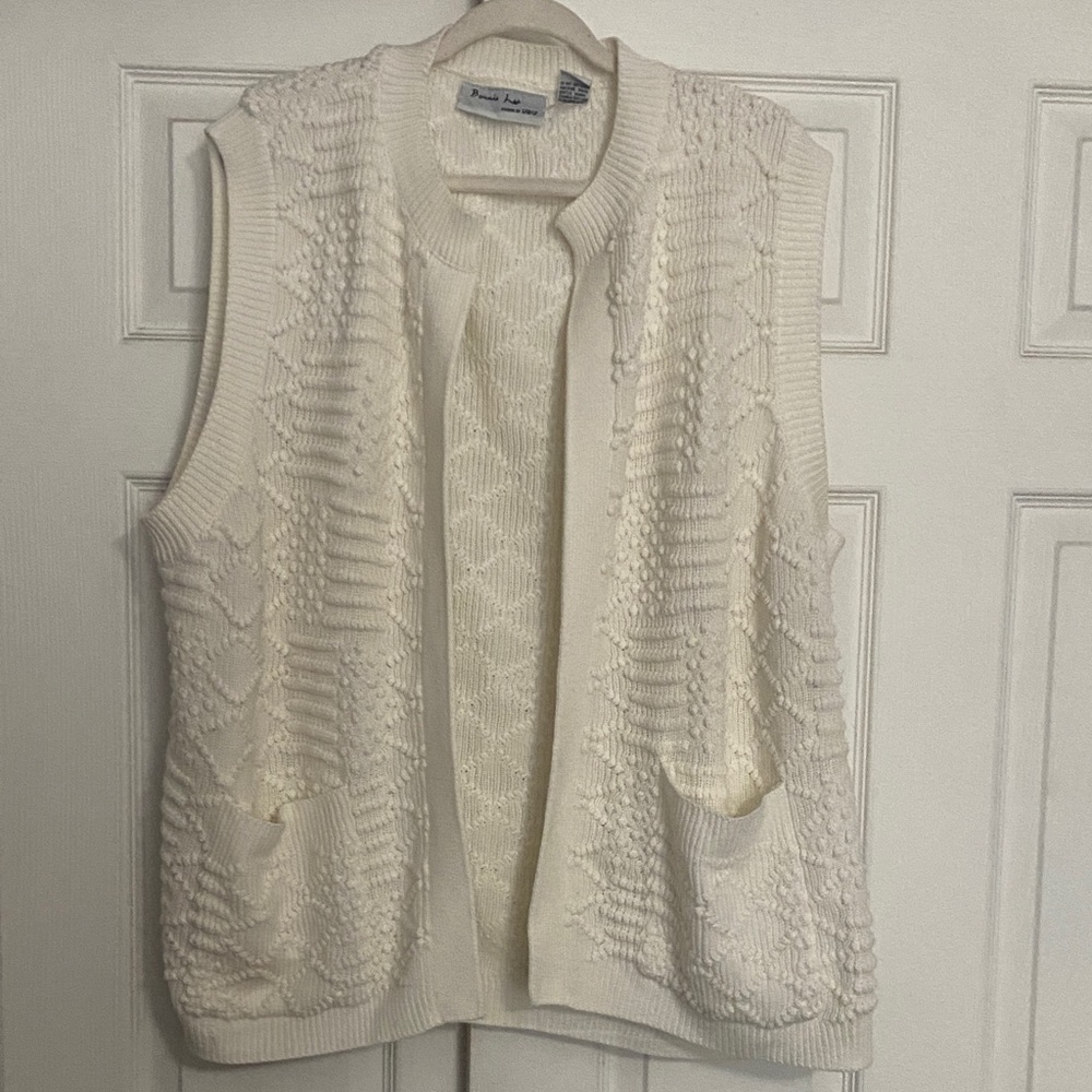 Bonnie Lee Ivory Textured Knit Cardigan Vest